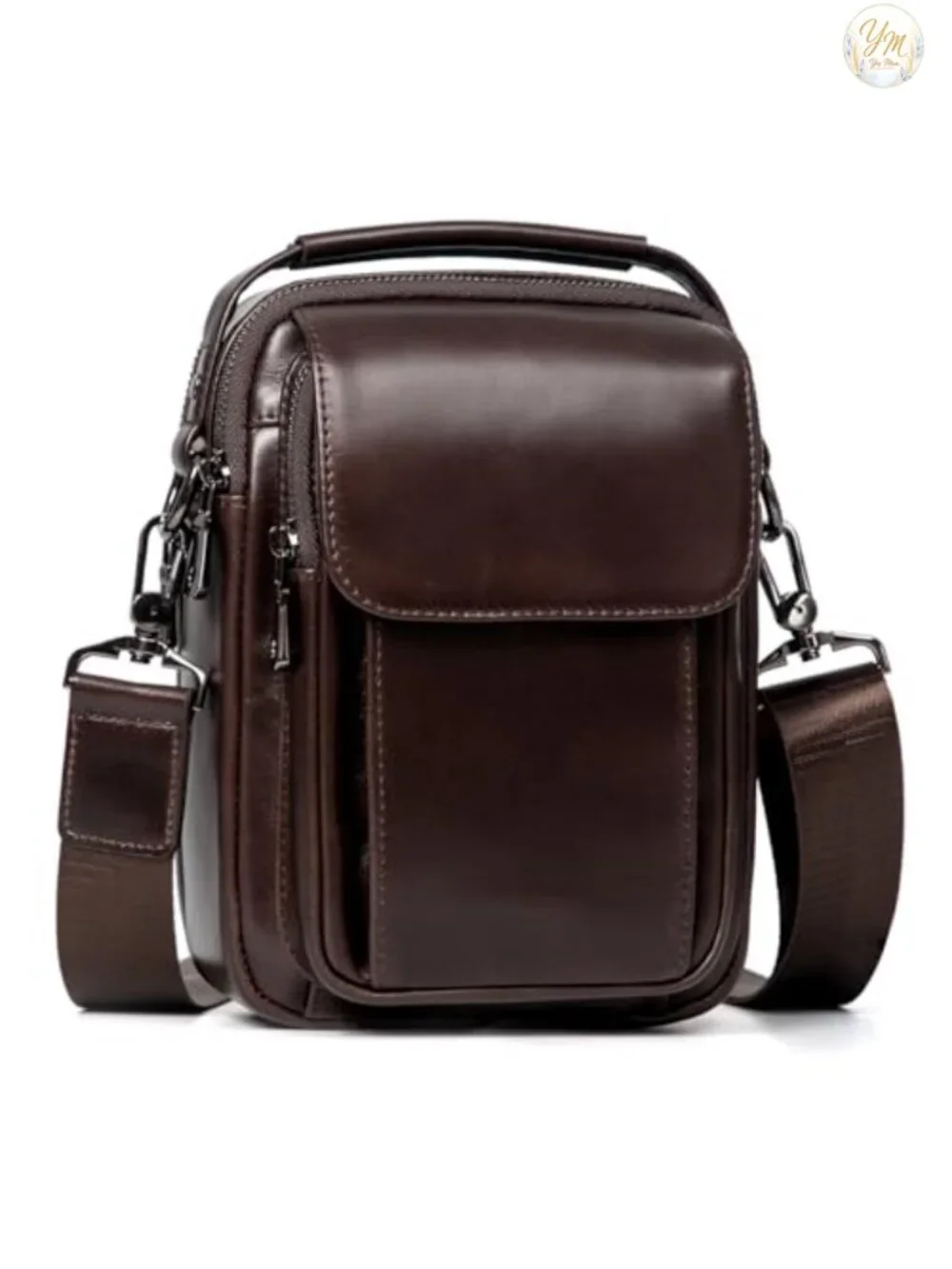 Genuine Leather Small Messenger Bag Crossbody 2-in-1 Padded Strap